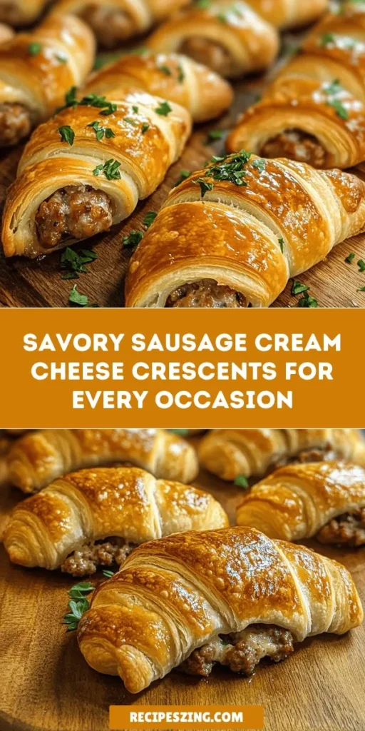 Indulge in the deliciousness of Sausage Cream Cheese Crescents, a perfect blend of savory sausage, creamy cheese, and flaky dough. Quick to prepare and ideal for any gathering, these bite-sized treats are sure to impress! Customize with your favorite sausage and cheese for a personalized touch. Serve warm with dips or alongside fresh salads for a satisfying meal. Perfect for brunch, parties, or cozy nights in! #SausageCrescents #ComfortFood #EasyRecipes #Appetizers #SavorySnacks