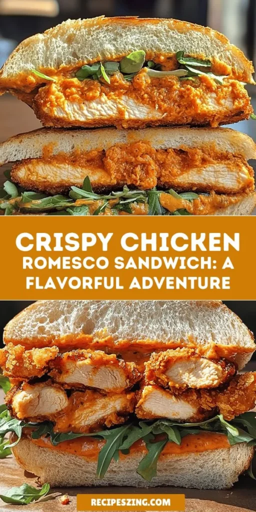 Discover the vibrant flavors of the Crunchy Chicken Romesco Sandwich, a delightful combination of crispy chicken cutlets, rich romesco sauce, and fresh salad, all nestled in toasted focaccia. Perfect for lunches, picnics, or dinner gatherings, this gourmet sandwich is a feast for the senses. Elevate your home cooking and impress your guests with this unforgettable recipe. Try it today! #deliciousfood #gourmetsandwich #cookingathome #foodie #chickensandwich #romescosauce #tastymeals #yummy