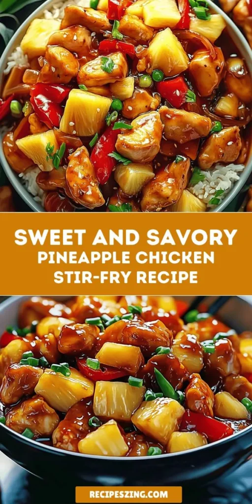 Elevate your weeknight dinners with this vibrant Pineapple Chicken Stir-Fry! This dish combines juicy chicken, sweet pineapple, and colorful veggies for a quick, nutritious meal bursting with flavor. Perfect for busy nights, it's easy to whip up and customize to your taste. Serve it over jasmine rice for a delightful experience. Don't miss out on this delightful culinary adventure! #PineappleChicken #StirFry #WeeknightDinner #HealthyEating #QuickRecipes #Foodie #Yummy