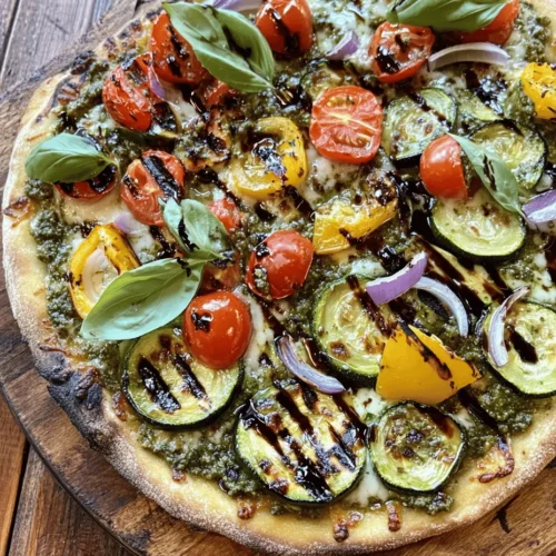 If you're on the lookout for a deliciously vibrant meal that celebrates the best of fresh produce, then Grilled Veggie Pesto Pizza is your answer. This dish brings together the delightful combination of perfectly grilled vegetables and fresh basil pesto, creating a pizza that is not only visually stunning but also bursting with flavor. With its crispy crust, smoky undertones from the grilled veggies, and the aromatic essence of pesto, this pizza offers a perfect balance of textures and tastes that appeals to a broad audience.