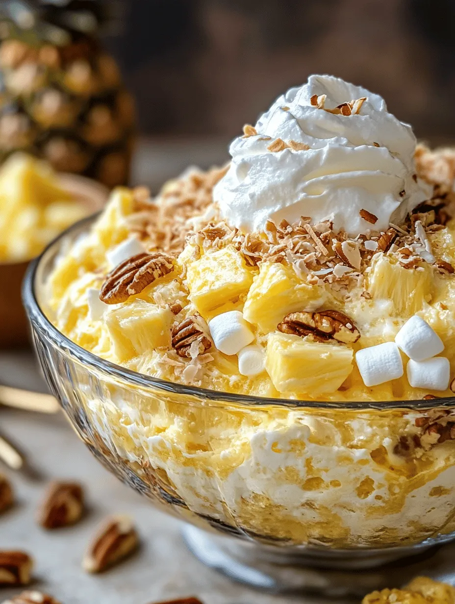 If you're searching for a dessert that embodies the essence of summer and brings a smile to faces young and old, look no further than Pineapple Fluff Delight. This delightful no-bake dessert is a perfect blend of creamy texture and refreshing pineapple flavor, making it an ideal addition to any gathering or celebration. Its light, fluffy nature and vibrant tropical notes not only tantalize the taste buds but also evoke feelings of nostalgia for many who grew up enjoying similar fluff desserts.