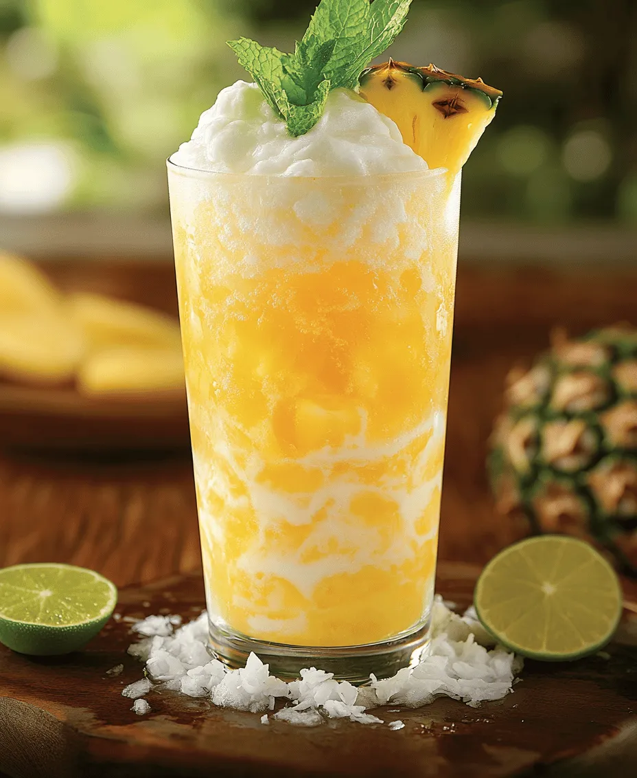 As the sun blazes high in the sky, nothing evokes summer more than a refreshing tropical drink. The allure of tropical beverages lies in their vibrant flavors and invigorating qualities, making them ideal companions for warm weather gatherings. Among the myriad of tropical concoctions, <strong>Snowy Pineapple Punch</strong> stands out as an exceptionally delightful option. This drink not only tantalizes the taste buds with its sweet, tropical essence but also adds a festive flair to any occasion.” /></p>
</p>
<h3>Importance of Fresh Ingredients</h3>
</p>
<p>When crafting the perfect Snowy Pineapple Punch, the quality of your ingredients plays a pivotal role in achieving a refreshing and flavorful beverage. Fresh ingredients not only enhance the taste but also contribute to the overall health benefits of the punch. Using freshly squeezed lime juice, ripe pineapples, and high-quality coconut milk will ensure that each sip is bursting with natural flavors. Fresh produce is rich in vitamins, minerals, and antioxidants, making your punch not just delicious but also nourishing.</p>
</p>
<h3>Mixing the Base</h3>
</p>
<p>To create a base that captivates the palate, it is essential to properly combine the main ingredients: pineapple juice, coconut milk, and lime juice. Here’s how to do it:</p>
</p>
<h4>Detailed Instructions for Combining Pineapple Juice, Coconut Milk, and Lime Juice</h4>
</p>
<p>1. <strong>Measure Your Ingredients</strong>: Start by gathering 4 cups of fresh pineapple juice, 2 cups of coconut milk, and the juice of 4 limes. Fresh pineapple juice can be made by blending ripe pineapple chunks and straining the mixture through a fine mesh sieve.</p>
</p>
<p>2. <strong>Combine in a Large Pitcher</strong>: In a large pitcher or mixing bowl, pour the pineapple juice followed by the coconut milk. Use a whisk or a large spoon to mix them together until fully blended. The creamy coconut milk should seamlessly integrate with the sweet pineapple juice, creating a luscious base.</p>
</p>
<p>3. <strong>Add Lime Juice</strong>: Squeeze the juice from the limes directly into the mixture. Lime juice adds a zesty brightness that balances the sweetness of the pineapple and creaminess of the coconut. Stir well to combine all the flavors, tasting as you go to achieve your desired level of tartness.</p>
</p>
<h3>Adding the Optional Ingredients</h3>
</p>
<p>For those who enjoy a spirited twist to their punch, consider adding white rum. This optional ingredient elevates the tropical experience, making it perfect for summer gatherings.</p>
</p>
<h4>Incorporating White Rum and Adjusting Sweetness</h4>
</p>
<p>1. <strong>Measure the Rum</strong>: If you choose to include white rum, start with 1 cup and adjust according to your taste preference. White rum complements the flavors beautifully without overpowering them.</p>
</p>
<p>2. <strong>Sweetness Adjustment</strong>: Depending on the sweetness of your pineapple juice, you may want to add a sweetener. Consider using simple syrup, agave nectar, or honey. Start with 2 tablespoons, taste, and add more as needed.</p>
</p>
<p>3. <strong>Final Stir</strong>: Mix everything thoroughly, ensuring the rum and sweetener are evenly incorporated into the punch.</p>
</p>
<h3>Creating the Fizzy Element</h3>
</p>
<p>A fizzy element in your Snowy Pineapple Punch adds an exciting effervescence that brightens the drink and enhances the tropical experience. Here’s how to effectively add sparkling water or soda:</p>
</p>
<p>1. <strong>Choose Your Fizz</strong>: Select a sparkling water or lemon-lime soda to add a bubbly kick. For a healthier option, opt for sparkling water; for a sweeter punch, soda works well.</p>
</p>
<p>2. <strong>Add Fizz Just Before Serving</strong>: To maintain the carbonation, pour the sparkling water or soda into the pitcher just before serving. Start with 2 cups and adjust based on your preference for fizz.</p>
</p>
<p>3. <strong>Gentle Stirring</strong>: Gently stir the mixture to combine, taking care not to lose the bubbles.</p>
</p>
<h3>Serving the Punch</h3>
</p>
<p>Presentation is key when serving your Snowy Pineapple Punch. Here are some tips for preparing garnishes and serving suggestions:</p>
</p>
<p>1. <strong>Chill Your Glassware</strong>: For an extra refreshing experience, chill your punch glasses in the freezer for about 15 minutes before serving. This keeps the punch cool longer.</p>
</p>
<p>2. <strong>Garnish with Fresh Fruits</strong>: Slice fresh pineapples and limes for garnishing. You can also add sprigs of mint or basil to enhance the visual appeal and aroma.</p>
</p>
<p>3. <strong>Serve with Ice</strong>: Fill each glass halfway with ice before pouring the punch over it. This will keep the drink cold without diluting it immediately.</p>
</p>
<p>4. <strong>Fun Serving Options</strong>: Consider using hollowed-out pineapples or coconuts as serving vessels for a festive touch. This not only looks fantastic but also enhances the tropical theme.</p>
</p>
<h3>Pairing Suggestions for Snowy Pineapple Punch</h3>
</p>
<p>To create a well-rounded experience, consider what foods pair best with your Snowy Pineapple Punch. Here are some ideal food pairings for tropical drinks:</p>
</p>
<p>1. <strong>Recommended Appetizers or Snacks</strong>: Light appetizers such as shrimp cocktails, coconut shrimp, or tropical fruit skewers complement the punch beautifully. Cheese platters featuring soft cheeses, crackers, and fruits also work well.</p>
</p>
<p>2. <strong>Suggestions for Themed Gatherings or Parties</strong>: This punch is perfect for summer parties, beach-themed gatherings, or luaus. Pair it with barbecued meats, grilled vegetables, or even a taco bar to create a delightful culinary experience.</p>
</p>
<h3>Exploring Variations of Snowy Pineapple Punch</h3>
</p>
<p>To keep things exciting, consider experimenting with variations of your Snowy Pineapple Punch. Here are a couple of ideas:</p>
</p>
<h4>Non-Alcoholic Alternatives</h4>
</p>
<p>For those who prefer a non-alcoholic version, simply omit the white rum. You can enhance the flavor by adding more tropical juices like passion fruit or mango, creating a vibrant mocktail that everyone can enjoy.</p>
</p>
<h4>Tropical Twist Variations</h4>
</p>
<p>1. <strong>Adding Other Tropical Fruits</strong>: Introduce other fruits like mango, passion fruit, or papaya to your punch for depth and complexity. Blend these fruits into the base for a fruity explosion.</p>
</p>
<p>2. <strong>Infusing Herbs</strong>: For a unique flavor profile, consider infusing your punch with fresh herbs like basil or lemongrass. Simply muddle the herbs in the base mixture before adding the sparkling element for a refreshing herbaceous note.</p>
</p>
<h3>The Cultural Significance of Tropical Drinks</h3>
</p>
<p>Tropical drinks have a rich history and cultural significance in many societies. These beverages often embody the spirit of summer and celebration, providing a refreshing escape from the heat.</p>
</p>
<p>1. <strong>Brief History of Tropical Punch Recipes</strong>: The origins of punch can be traced back to the 17th century when British sailors mixed spirits with fruit and sugar to create a refreshing drink. Over time, this concept evolved, leading to the creation of various tropical punch recipes that reflect local ingredients and flavors.</p>
</p>
<p>2. <strong>The Role of Tropical Beverages in Different Cultures</strong>: In many tropical regions, drinks like Snowy Pineapple Punch are not just refreshments but a part of cultural celebrations and gatherings. They symbolize hospitality and the joy of bringing people together.</p>
</p>
<p>3. <strong>How Snowy Pineapple Punch Fits into the Context of Summer Celebrations</strong>: Whether at a barbecue, beach party, or festive gathering, Snowy Pineapple Punch embodies the carefree spirit of summer. Its vibrant colors and refreshing flavors make it a staple in warm-weather celebrations.</p>
</p>
<h3>Conclusion</h3>
</p>
<p>In summary, Snowy Pineapple Punch is a delightful and versatile beverage that can be easily customized to suit your taste. Its simplicity lies in the use of fresh ingredients, making it accessible for any home cook. This punch not only offers a refreshing escape but also invites you to experiment with various flavors and variations.</p>
</p>
<p>As you prepare to enjoy your Snowy Pineapple Punch, remember to embrace creativity in your garnishes, pairings, and even the punch itself. Whether you’re sipping it on a sunny patio or serving it at a summer gathering, this tropical delight is sure to please. Cheers to enjoying refreshing drinks during warm weather, and may your culinary adventures continue to be filled with flavor and fun!</p>
</div>