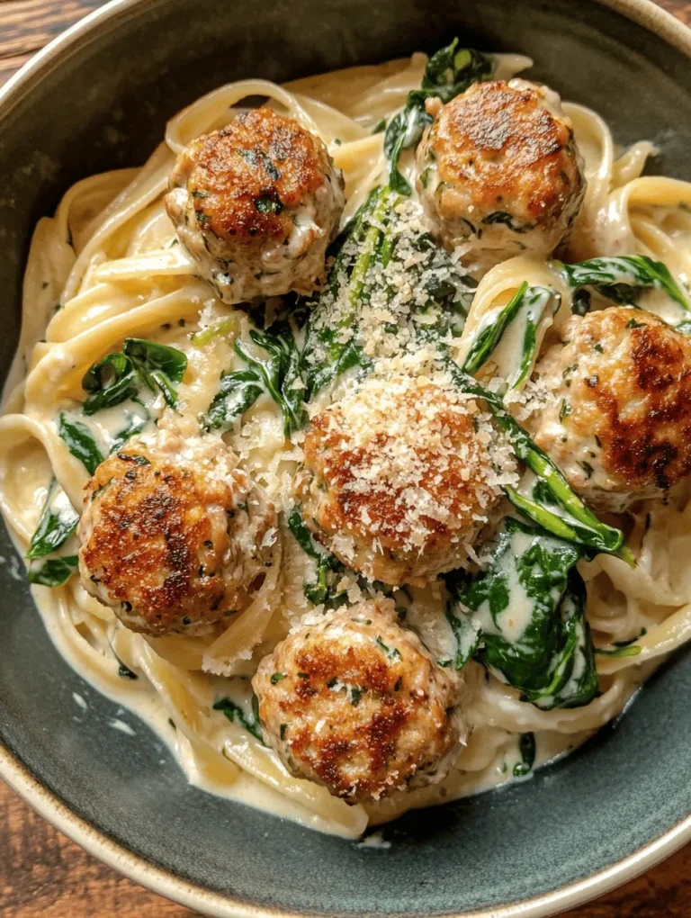 Welcome to the delightful world of Chicken Ricotta Meatballs with Spinach Alfredo Sauce, a dish that beautifully marries comfort food with healthy eating. This recipe is not just a meal; it’s an experience that showcases the harmonious blend of tender chicken meatballs, creamy Alfredo sauce, and vibrant spinach. Each bite offers a luscious combination of savory flavors and textures, making it a favorite among families and food enthusiasts alike.