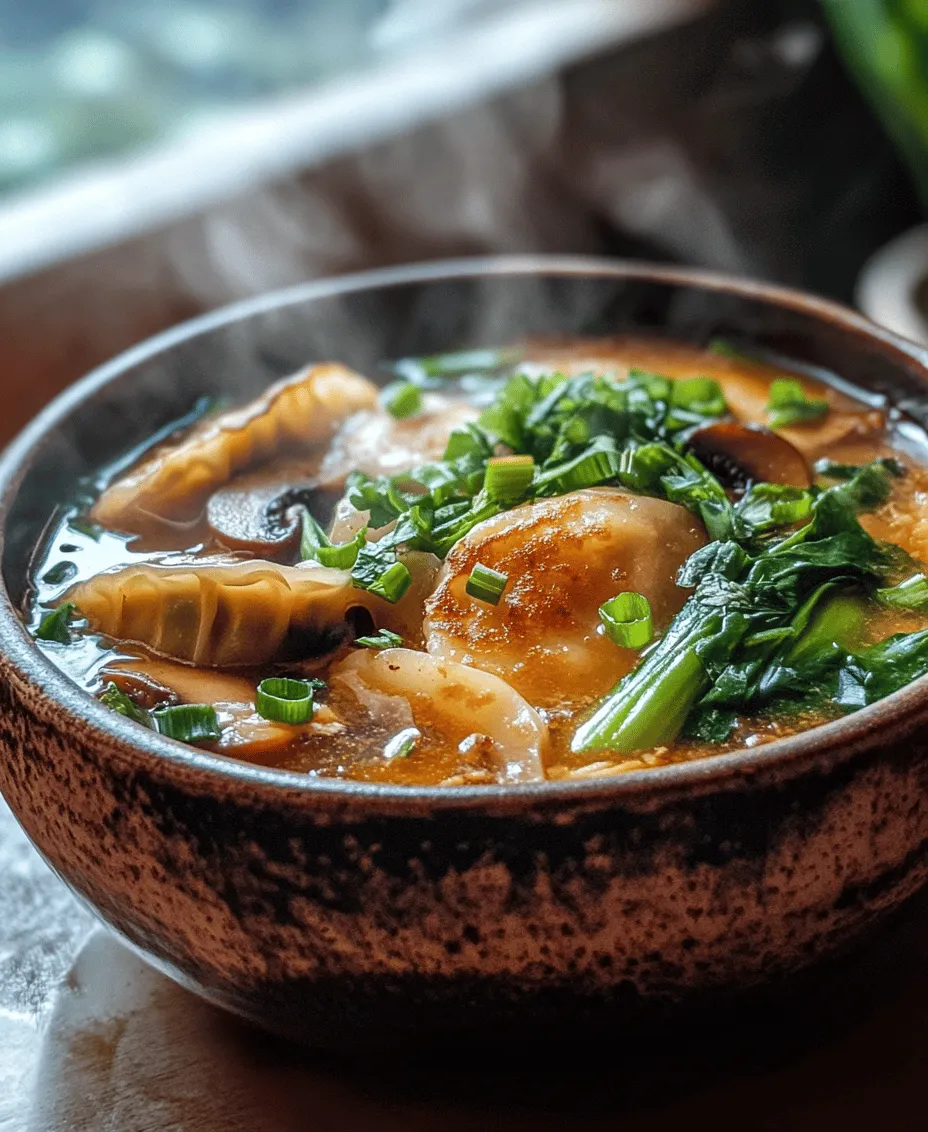 As the colder months set in, there’s nothing quite like a warm, comforting bowl of soup to soothe the soul. One recipe that embodies this cozy essence is the <strong>Cozy Potsticker Soup with Mushrooms & Bok Choy</strong>. This delightful dish combines the savory goodness of potstickers with the nourishing qualities of a hearty broth, making it an ideal choice for chilly evenings. Not only does it deliver on flavor, but it also provides the warmth and comfort we all crave when the temperatures drop.” /></p>
</p>
<p>Cozy Potsticker Soup with Mushrooms & Bok Choy is not just a meal; it’s an experience steeped in warmth and flavor. The process of making this soup involves a few key techniques that elevate the dish from ordinary to extraordinary. Understanding the importance of sautéing aromatics, the role of simmering, and the cooking methods for potstickers is essential for crafting a bowl of comfort that resonates on a busy weeknight.</p>
</p>
<h3>Importance of Sautéing Aromatics</h3>
</p>
<p>Sautéing aromatics like garlic, ginger, and onions is a crucial step in building the foundational flavors of your soup. When these ingredients are cooked in a bit of oil, they release their natural oils and essences, creating a fragrant base that infuses the entire soup. This step not only enhances the flavor but also adds depth and complexity. The Maillard reaction, which occurs when food is cooked at high heat, produces a range of flavorful compounds that transform the raw ingredients into something aromatic and enticing.</p>
</p>
<p>To achieve the best results, start by heating a tablespoon of oil in your pot over medium heat. Add minced garlic and ginger first, allowing them to cook for about 30 seconds until fragrant. Then introduce chopped onions, sautéing until they become translucent. This simple technique harnesses the power of aromatics, ensuring that every spoonful of soup is packed with flavor.</p>
</p>
<h3>The Role of Simmering in Developing a Rich Broth</h3>
</p>
<p>Once the aromatics are sautéed, the next step is to build the broth. Simmering is essential for developing a rich and flavorful base. After adding your broth or water, bring it to a gentle boil before reducing the heat to low. This slow cooking process allows the flavors of the aromatics to meld with the broth, creating a harmonious blend.</p>
</p>
<p>While simmering, you can add ingredients like mushrooms and bok choy, which will contribute their unique textures and flavors to the soup. Let the mixture simmer for 10-15 minutes, allowing the vegetables to soften and release their natural juices. The result is a comforting broth that serves as the perfect canvas for your potstickers.</p>
</p>
<h3>Cooking Potstickers: Methods and Timing for Optimal Texture</h3>
</p>
<p>When it comes to cooking potstickers, there are several methods to achieve that perfect texture. You can choose to steam, pan-fry, or boil them, depending on your preference. For this soup, pan-frying followed by steaming is the ideal method.</p>
</p>
<p>Start by heating a non-stick skillet over medium heat and adding a little oil. Once hot, place the potstickers in the skillet, ensuring they are not crowded. Allow them to cook for about 2-3 minutes until the bottoms are golden brown. Then, add a splash of water (about a quarter cup) to the skillet and cover it with a lid. The steam created will cook the potstickers through while keeping them tender. After about 5-7 minutes, remove the lid and let any remaining water evaporate. This technique ensures that the potstickers are crispy on the bottom while remaining soft and chewy on the inside.</p>
</p>
<h3>Tips for Streamlining the Cooking Process for Busy Weeknights</h3>
</p>
<p>For those busy weeknights, here are some tips to streamline the cooking process:</p>
</p>
<p>1. <strong>Prep Ahead</strong>: Chop your vegetables and make your potstickers in advance. Store them in airtight containers in the refrigerator to save time on cooking night.</p>
</p>
<p>2. <strong>Use Frozen Potstickers</strong>: If time is of the essence, consider using frozen potstickers. They can be cooked directly from frozen and will save you the hassle of homemade ones.</p>
</p>
<p>3. <strong>One-Pot Cooking</strong>: To minimize cleanup, consider cooking the soup in one pot. Sauté your aromatics, add the broth, and then directly add the potstickers to the soup instead of cooking them separately.</p>
</p>
<p>4. <strong>Batch Cooking</strong>: Make a larger batch of soup and freeze leftovers for quick meals later in the week. Soups generally freeze well and can be a lifesaver on hectic nights.</p>
</p>
<h3>Flavor Enhancements</h3>
</p>
<h4>Adjusting Seasoning</h4>
</p>
<p>One of the best aspects of making Cozy Potsticker Soup is the ability to customize the flavors to your liking. Start with the base seasonings of soy sauce, sesame oil, and a splash of rice vinegar. Taste as you go and adjust the seasoning to your preference. If you like it spicier, consider adding a dash of chili oil or some red pepper flakes. For a sweeter note, a teaspoon of sugar can balance out the savory components.</p>
</p>
<h4>Suggestions for Adding Additional Vegetables or Proteins</h4>
</p>
<p>To make your soup heartier, you can easily add more vegetables or proteins. Consider incorporating:</p>
</p>
<p>– <strong>Carrots</strong>: Thinly sliced or diced for sweetness.</p>
<p>– <strong>Snow Peas</strong>: For crunch and a pop of color.</p>
<p>– <strong>Tofu</strong>: Cubed, provides a great source of protein and enhances the flavor of the broth.</p>
<p>– <strong>Chicken or Shrimp</strong>: Cooked separately and added just before serving for a more substantial meal.</p>
</p>
<p>These additions not only boost the nutritional value but also make the dish more filling.</p>
</p>
<h4>Exploration of Flavor Pairings</h4>
</p>
<p>When pairing flavors with your Cozy Potsticker Soup, think about complementary tastes. Fresh herbs like cilantro or green onions can add a refreshing finish. A drizzle of lime juice just before serving can brighten the entire dish. Additionally, a side of kimchi or pickled vegetables can provide a tangy contrast to the soup’s richness.</p>
</p>
<h3>Serving Suggestions</h3>
</p>
<h4>Presentation Ideas</h4>
</p>
<p>Presentation can elevate your soup experience. Serve your Cozy Potsticker Soup in deep bowls, garnished with fresh herbs and a sprinkle of sesame seeds. Consider adding a slice of lime on the side, allowing guests to add a splash of citrus to their taste. The colors of the bok choy and mushrooms against the warm broth will make for an inviting dish.</p>
</p>
<h4>Pairing the Soup with Side Dishes or Beverages</h4>
</p>
<p>To create a complete meal, consider pairing the soup with:</p>
</p>
<p>– <strong>A light salad</strong>: A simple cucumber salad with sesame dressing complements the flavors without overpowering them.</p>
<p>– <strong>Spring rolls</strong>: These can be a delightful addition, providing a crunchy contrast to the soft potstickers and soup.</p>
</p>
<p>As for beverages, a light, crisp white wine or a refreshing iced tea can complement the flavors beautifully.</p>
</p>
<h4>Cultural Inspirations for Serving Potstickers and Soup Together</h4>
</p>
<p>In many Asian cultures, potstickers and soup are often served together as comfort food. Emphasize this cultural aspect by creating a themed dinner. Use traditional serving ware and perhaps play some ambient music from the region to enhance the dining experience. This not only makes the meal more enjoyable but also pays homage to the dish’s roots.</p>
</p>
<h3>Nutritional Information</h3>
</p>
<p>Understanding the nutritional profile of your Cozy Potsticker Soup can help you appreciate its health benefits. Here’s a breakdown per serving (based on a recipe serving four):</p>
</p>
<p>– <strong>Calories</strong>: Approximately 280</p>
<p>– <strong>Protein</strong>: 10g</p>
<p>– <strong>Carbohydrates</strong>: 36g</p>
<p>– <strong>Fats</strong>: 10g</p>
<p>– <strong>Vitamins</strong>: Rich in Vitamin A (from bok choy) and Vitamin D (if using fortified broth).</p>
</p>
<h4>Health Benefits Associated with the Main Ingredients</h4>
</p>
<p>The key ingredients in this soup offer numerous health benefits:</p>
</p>
<p>– <strong>Mushrooms</strong>: Provide antioxidants and are known for their immune-supportive properties.</p>
<p>– <strong>Bok Choy</strong>: A cruciferous vegetable that’s high in fiber and essential vitamins, particularly Vitamin K, which is important for bone health.</p>
<p>– <strong>Ginger and Garlic</strong>: Both have anti-inflammatory properties and aid in digestion.</p>
</p>
<h4>Dietary Considerations</h4>
</p>
<p>This recipe can be easily adapted for various dietary needs:</p>
</p>
<p>– <strong>Vegetarian</strong>: Use vegetable broth and omit any meats or seafood.</p>
<p>– <strong>Gluten-Free</strong>: Substitute soy sauce with tamari or coconut aminos and ensure your potstickers are made with gluten-free wrappers.</p>
</p>
<h3>Conclusion</h3>
</p>
<p>Cozy Potsticker Soup with Mushrooms & Bok Choy is a delightful way to enjoy a comforting and nourishing meal. The combination of sautéed aromatics, a rich broth, and tender potstickers creates an inviting dish that warms both the body and soul.</p>
</p>
<p>As you experiment with this recipe, feel free to make it your own by adjusting seasonings, adding extra vegetables, or exploring different flavor pairings. The joy of cooking lies in creativity and personal expression, and this soup is a perfect canvas for that.</p>
</p>
<p>So, gather your ingredients, embrace the cooking process, and relish the comforting experience of enjoying a homemade bowl of Cozy Potsticker Soup. Whether you’re preparing it for a busy weeknight or a cozy weekend gathering, this recipe offers a delightful embrace in every bite.</p>
</div>