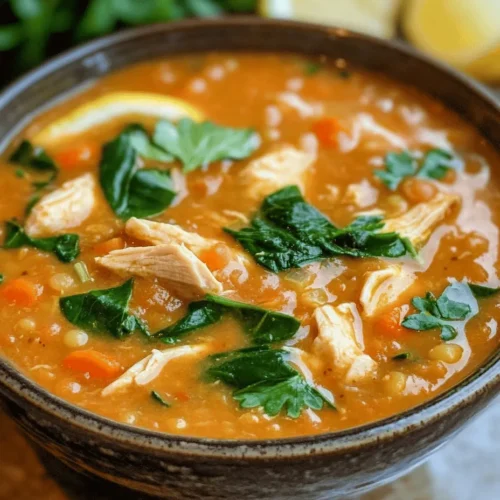 This cozy soup features red lentils as its star ingredient, accompanied by tender chicken and a variety of vegetables. Each component contributes not only to the flavor but also to the overall healthiness of the dish.