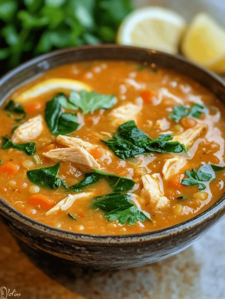 This cozy soup features red lentils as its star ingredient, accompanied by tender chicken and a variety of vegetables. Each component contributes not only to the flavor but also to the overall healthiness of the dish.