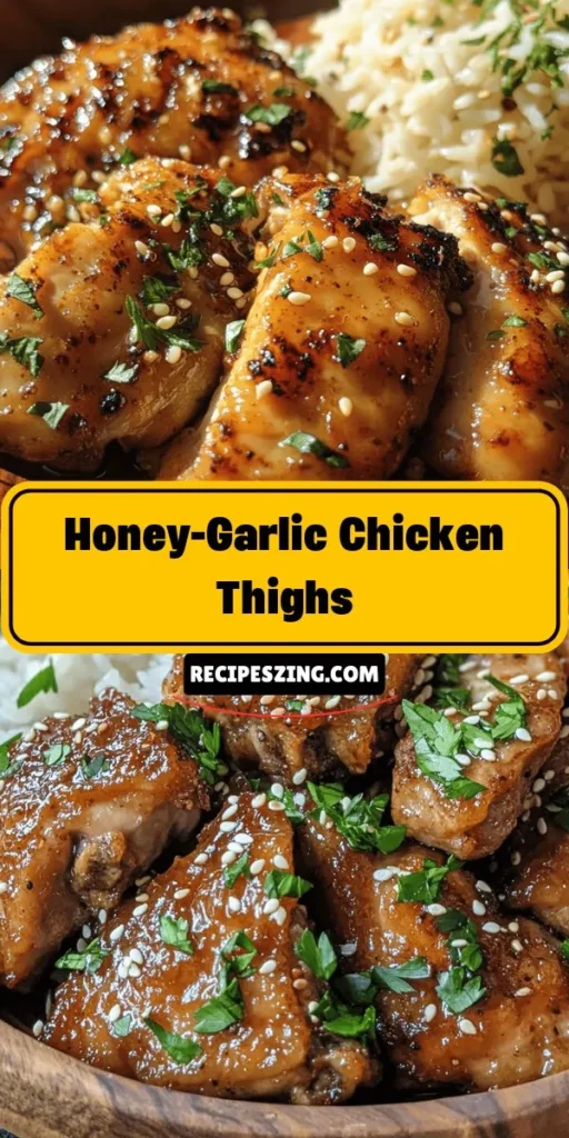 Discover the mouthwatering goodness of Honey-Garlic Chicken Thighs—a perfect blend of sweet and savory! This dish seamlessly combines sticky honey, aromatic garlic, and rich soy sauce, making it ideal for family dinners or special occasions. Serve with rice, veggies, or a salad for a satisfying meal. Easy to prepare and incredibly flavorful, it's bound to become a favorite in your home! Try it today! #HoneyGarlicChicken #ComfortFood #EasyRecipes #CookingAtHome #DeliciousDinner