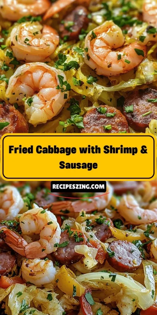 Discover the vibrant and wholesome Zesty Fried Cabbage with Shrimp & Sausage! This flavorful dish combines crunchy cabbage, savory sausage, and sweet shrimp into a satisfying meal that's perfect for weeknight dinners or special occasions. Packed with vitamins and protein, it caters to both health-conscious eaters and flavor enthusiasts. Try it today for a dish that's as nutritious as it is delicious! #ShrimpAndSausage #HealthyEating #CabbageRecipes #EasyMeals #DinnerIdeas #FlavorfulFood #CookingAtHome