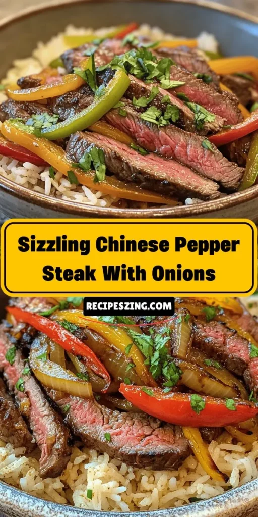 Discover the vibrant flavors of Sizzling Chinese Pepper Steak With Onions, a dish that captures the essence of Chinese cuisine! Tender flank steak, colorful bell peppers, and aromatic garlic combine in a sizzling hot wok to create a deliciously savory, slightly spicy treat. Perfect for any occasion, this recipe is easy to make at home. Elevate your dining experience with this flavorful dish! #ChineseCuisine #PepperSteak #HomeCooking #DeliciousRecipes #Foodie