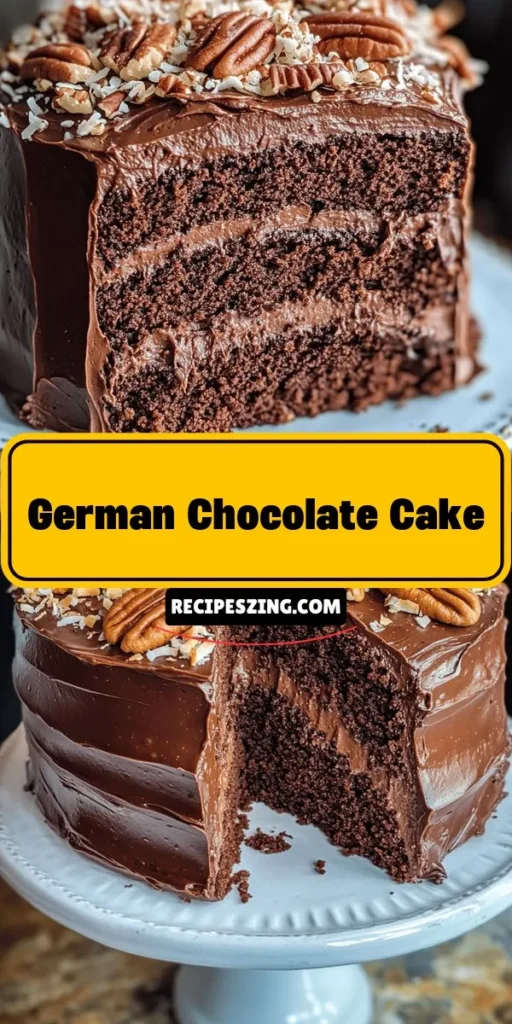 Indulge in the rich flavors of Heavenly German Chocolate Cake, a delightful dessert that combines moist chocolate layers with a creamy coconut-pecan frosting. This cake, often mistaken for its German roots, actually celebrates an American legacy. Perfect for birthdays, anniversaries, or any gathering, it promises memorable moments. Dive into the baking experience and create a cake that's just as rewarding to make as it is to share! #GermanChocolateCake #Baking #DessertDelight #ChocolateLovers #CakeRecipe