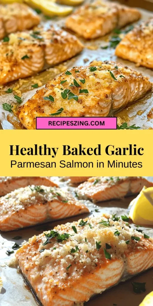 Looking for a quick and healthy dinner option? Try this Baked Garlic Parmesan Salmon! This flavorful dish combines succulent salmon with roasted garlic and nutty Parmesan for a meal that's as nutritious as it is delicious. Packed with omega-3s and protein, it's perfect for any night of the week. Pair it with a fresh salad or roasted veggies for a complete meal! Discover how to make it in just a few easy steps. #SalmonRecipe #HealthyEating #DinnerInspiration #BakedSalmon #SeafoodLovers #CleanEating #QuickMeals