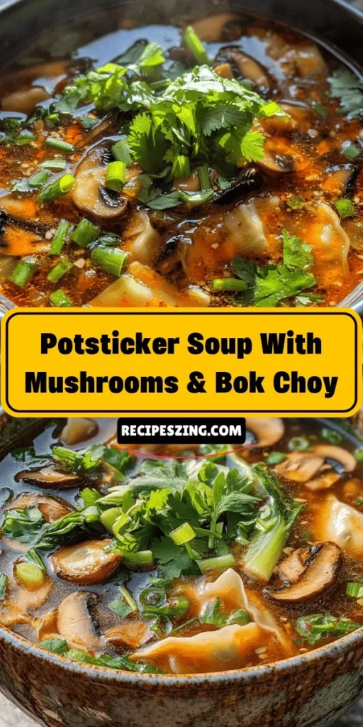 Warm up your dinner routine with this Potsticker Soup featuring savory mushrooms and crisp bok choy! This delightful dish blends the rich flavors of vegetable broth with tender potstickers, making it perfect for a cozy night in or a quick weeknight meal. Easy to prepare and packed with nutritious ingredients, this soup will comfort your soul in every bowl. Discover the recipe that bridges together comfort and nourishment! #PotstickerSoup #ComfortFood #HealthyRecipes #CookingAtHome #SoupSeason