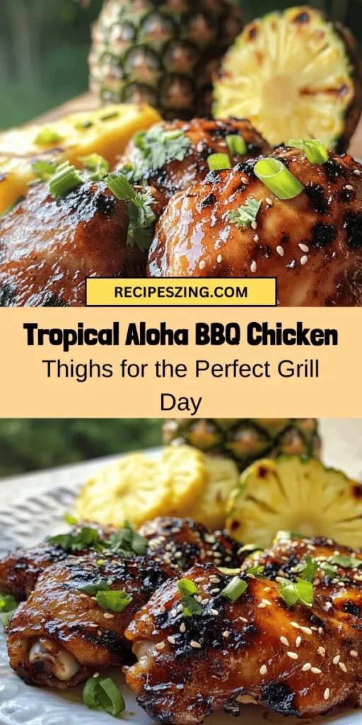 Kick off your summer grilling with these delicious Aloha BBQ Chicken Thighs! This tropical twist features juicy chicken marinated in pineapple juice, soy sauce, garlic, and ginger for a unique sweet-savory flavor. Perfect for backyard BBQs or casual dinners, these thighs are easy to make and sure to impress your guests. Garnish with fresh herbs for an elevated finish! Get ready for a taste of paradise. #BBQ #ChickenThighs #SummerGrilling #AlohaStyle #TropicalRecipes #GrillingRecipe