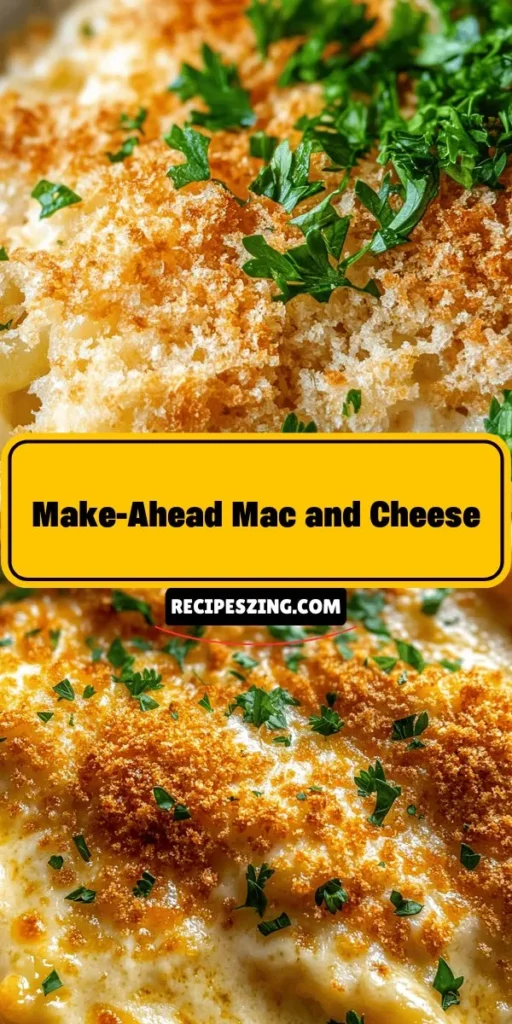 Indulge in the ultimate comfort food with this Creamy Dreamy Make-Ahead Mac & Cheese! Perfect for busy nights, this rich and creamy dish features high-quality cheeses, a buttery roux, and a delicious crispy topping. Prepare it ahead and enjoy a cozy meal at home without the stress of last-minute cooking. Get the entire family involved in this beloved recipe that brings warmth and satisfaction to every gathering. #MacAndCheese #ComfortFood #MakeAheadMeals #EasyRecipes #CheesyDelight