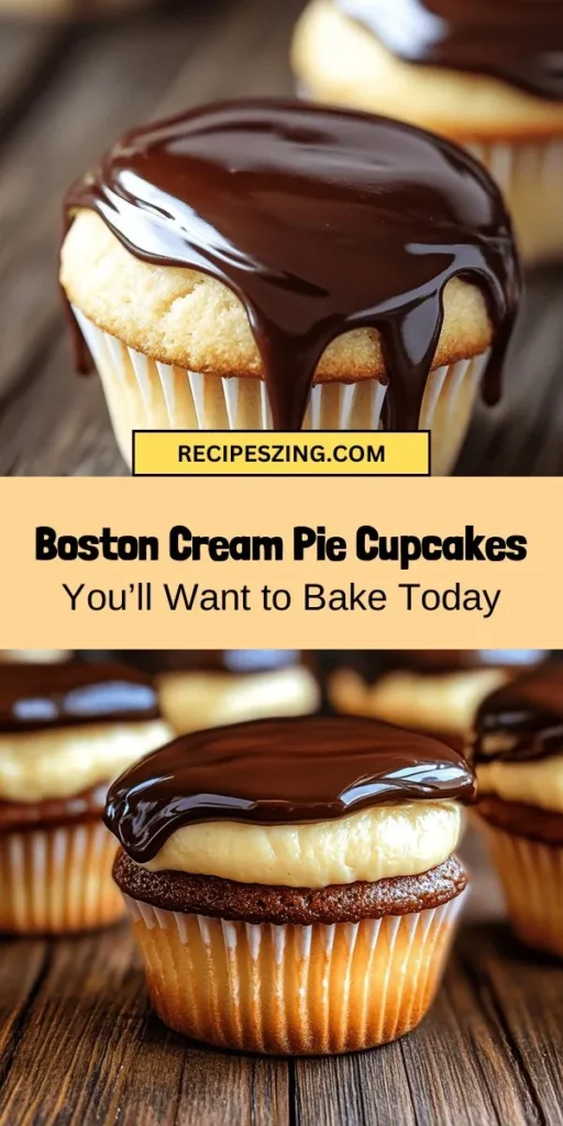 Indulge in the delightful twist of Boston Cream Pie Cupcakes! These scrumptious treats combine fluffy vanilla cupcakes with creamy pastry filling and rich chocolate ganache. Perfect for any celebration or a cozy treat at home, our guide offers all the ingredients and step-by-step instructions to achieve cupcake perfection. Satisfy your sweet tooth with these irresistible delights today! #BostonCreamPie #CupcakeRecipe #Baking #Dessert #ChocolateGanache #SweetTreats #BakingFromScratch