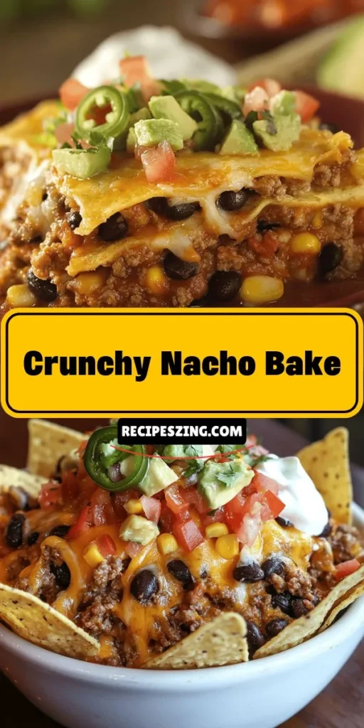 Looking for a delicious crowd-pleaser? This Crunchy Nacho Bake recipe is the perfect addition to any gathering! Layer crispy tortilla chips, savory ground meat, zesty beans, and melted cheese for a hearty meal that's easy to customize. Whether you like it meaty or vegetarian, this bake suits all tastes. Serve it with fresh garnishes for an appetizing touch. Perfect for game days or cozy dinners! #CrunchyNachoBake #ComfortFood #GameDayEats #RecipeIdeas #FamilyDinner #TastyTreats