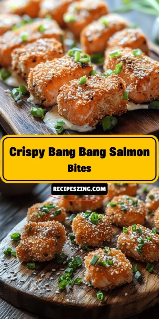 Elevate your appetizer game with these Crispy Bang Bang Salmon Bites! Perfectly crispy on the outside and tender inside, this easy recipe combines fresh salmon with a deliciously creamy Bang Bang sauce. Ideal for parties, game-day snacks, or family dinners, these bites are sure to impress. Try serving them with coconut rice or an Asian slaw for a balanced meal. Enjoy the burst of flavors and make memories in the kitchen! #SalmonBites #EasyRecipes #Appetizers #Yum #Foodie #SeafoodLovers #CookingAtHome