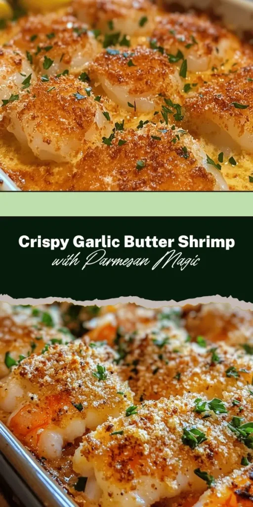 Indulge in the savory goodness of Baked Garlic Butter Shrimp with Parmesan Crust! This easy-to-make dish combines succulent shrimp with a rich garlic butter sauce, all topped with a crispy Parmesan crust that adds a delightful crunch. Perfect for any occasion, whether as an impressive appetizer or a main dish. Impress your guests with this flavorful seafood delight that’s also a nutritious choice! #SeafoodLovers #ShrimpRecipe #CrispyParmesan #DinnerIdeas #Foodie