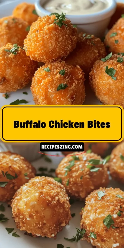 Discover the ultimate appetizer with these Buffalo Chicken Bites! Crispy, spicy, and utterly delicious, they're perfect for game day or any gathering. Made from simple ingredients like chicken, panko breadcrumbs, and buffalo sauce, these bites are easy to prepare and customizable to suit your taste. Serve with ranch dressing or blue cheese for a delightful contrast. Bring bold flavors to your table! #BuffaloChicken #Appetizers #GameDaySnacks #CrispyBites #HealthyEating #FingerFood