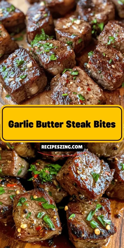 Indulge in the irresistible flavors of Garlic Butter Steak Bites! This quick and easy recipe features succulent sirloin steak seared to perfection and tossed in a rich garlic butter sauce. Perfect for any occasion, these savory bites are sure to impress your family and friends. Ready in under 30 minutes, they can be served as an appetizer or main dish. Elevate your meals with this gourmet delight! #GarlicButterSteakBites #QuickRecipes #EasyCooking #SteakLovers #DinnerInspiration