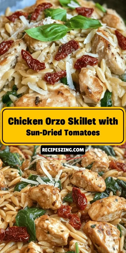 Whip up a delicious Savory Chicken Orzo Skillet with Sun-Dried Tomatoes for a quick, one-pan dinner that the whole family will love. This dish combines tender chicken, chewy orzo, and zesty sun-dried tomatoes for a flavorful experience. With minimal cleanup and a range of health benefits, it’s perfect for busy weeknights. Explore variations and serving suggestions to customize it to your taste! #ChickenOrzo #OnePanMeals #HealthyEating #DinnerRecipe #FoodieDelight