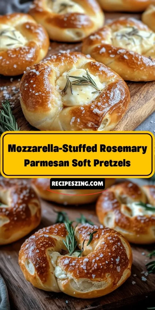 Indulge in the comforting goodness of homemade Mozzarella-Stuffed Rosemary Parmesan Soft Pretzels! This recipe elevates traditional pretzels with gooey mozzarella and aromatic rosemary, perfectly complemented by nutty Parmesan. They're ideal for snacks, appetizers, or party treats. Enjoy the satisfying chew and rich flavors that make these pretzels irresistible. Ready to impress your friends and family? Dive into this delightful culinary adventure! #SoftPretzels #HomemadeTreats #CheesyGoodness #FoodieFun #BakingAddict #SnackTime