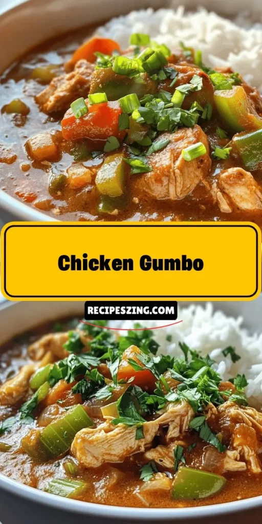 Discover the warmth and rich flavors of Southern cuisine with this Spicy & Savory Chicken Gumbo recipe! A perfect blend of tender chicken, the holy trinity of veggies, and a rich roux creates a hearty dish that’s a true celebration of Louisiana's culinary heritage. Perfect for family gatherings or cozy dinners, this gumbo is sure to bring everyone together. Dive into this comforting bowl of goodness! #Gumbo #SouthernCooking #ChickenGumbo #ComfortFood #FoodieAdventure #RecipeOfTheDay