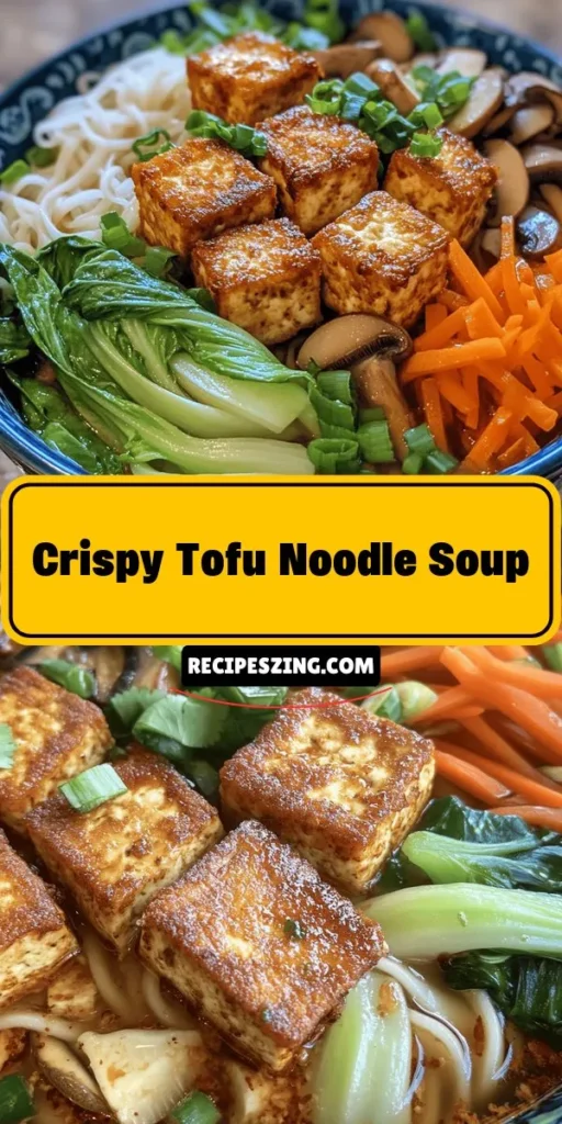 Dive into the rich flavors of Crispy Tofu Noodle Soup, a delicious plant-based comfort dish perfect for any occasion! This hearty soup features crispy tofu, fresh vegetables, and a flavorful broth that warms you from the inside out. Whether you're a longtime vegan or just exploring plant-based meals, this recipe is a must-try. Customize with your favorite veggies and enjoy a nutritious, satisfying meal! #PlantBased #Tofu #NoodleSoup #ComfortFood #HealthyEating #VeganRecipes #SoupLovers