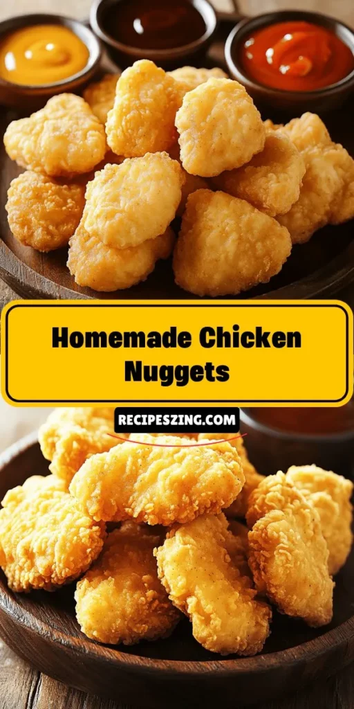 Discover the joy of making Crunchy Golden Chicken Nuggets at home! This easy recipe uses fresh ingredients, providing a healthier and tastier alternative to store-bought nuggets. With a special breading technique and tips for frying, you'll achieve the perfect crispy texture everyone loves. Perfect for any occasion and fun for the whole family! Serve with your favorite dipping sauces for a delicious treat. #ChickenNuggets #Homemade #CrispyNuggets #HealthyRecipes #ComfortFood