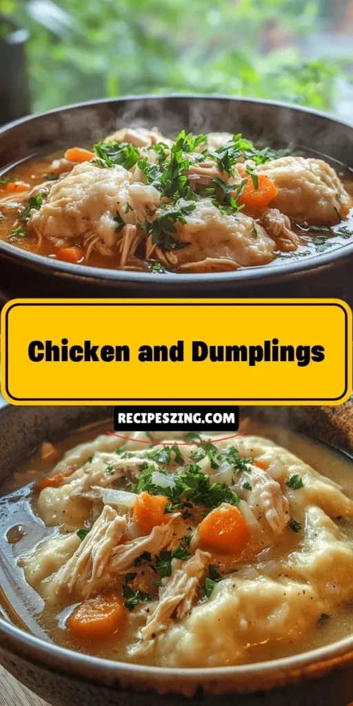 Discover the ultimate comfort food with this cozy chicken and dumplings recipe! Perfect for chilly nights or family gatherings, it combines tender chicken, fluffy dumplings, and a savory broth that warms the soul. With simple ingredients and straightforward steps, you can create a dish that feels indulgent yet easy to make. Dive into the heartwarming taste of tradition and create memories with every bite! #ChickenAndDumplings #ComfortFood #FamilyRecipes #CozyMeals #HomemadeDeliciousness