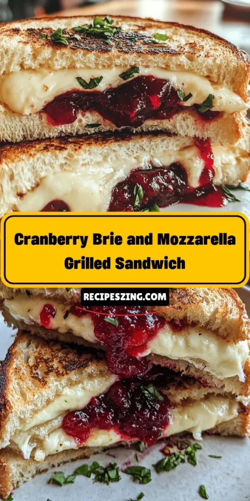 Elevate your grilled cheese game with the Cranberry Brie and Mozzarella Grilled Sandwich! This gourmet delight features creamy Brie and fresh mozzarella layered with sweet-tart cranberry sauce, all nestled between crusty sourdough bread. Perfect for any occasion, this sandwich promises to satisfy your cravings while adding a touch of elegance to your meal. Discover how easy it is to create this delicious treat! #GourmetSandwich #GrilledCheese #ComfortFood #Foodie #Sourdough #CheeseLovers