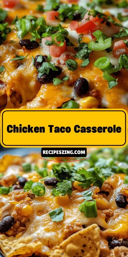 Bring your dinner to life with this Fiesta Chicken Taco Casserole! Bursting with vibrant flavors from seasoned chicken, black beans, corn, and melted cheddar, it's the ultimate comfort food for cozy nights or festive gatherings. Easy to prepare and customizable to suit any dietary needs, this one-pan dish is sure to impress family and friends alike. Elevate your meal with fresh garnishes and enjoy the joy of sharing good food! #Casserole #ComfortFood #EasyRecipes #TacoNight #FamilyDinner