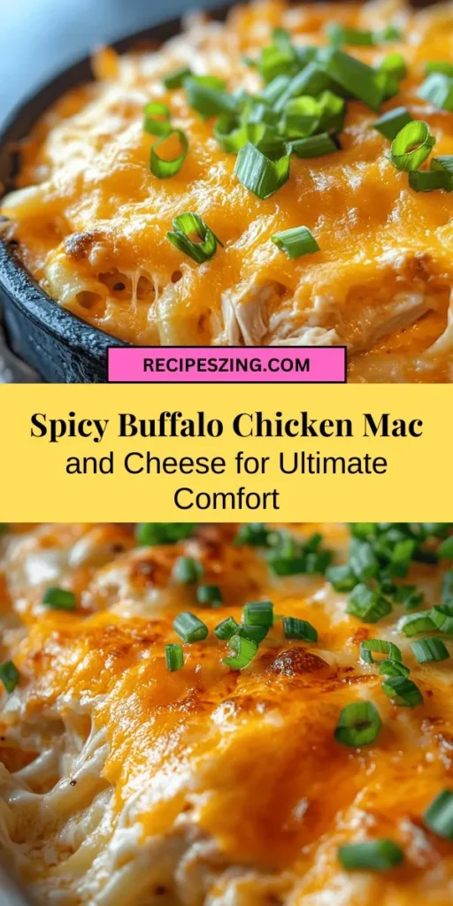 Indulge in the ultimate comfort food with Buffalo Chicken Mac and Cheese! This delicious dish blends creamy macaroni and cheese with spicy buffalo chicken for the perfect balance of flavors. Ideal for game days, family gatherings, or a cozy night in, it’s easy to make and sure to impress. Get ready to enjoy rich cheese, tender chicken, and a kick of heat in every bite. Discover the full recipe and customize it to your taste! #BuffaloChicken #MacAndCheese #ComfortFood #Foodie #HomemadeRecipes #SpicyDelight