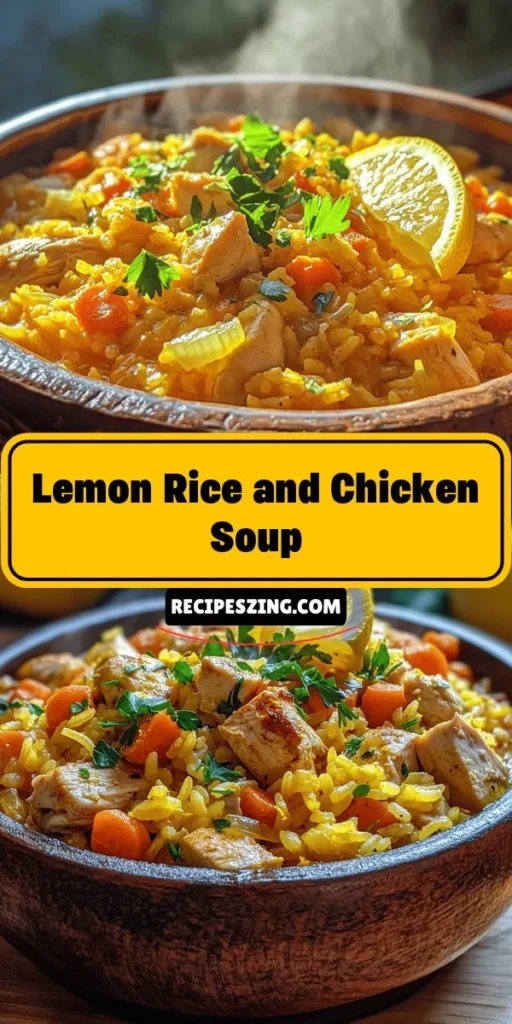 Warm your soul with this Zesty Lemon Rice and Chicken Soup, a comforting blend of tender chicken, hearty rice, and bright lemon. Perfect for cozy family dinners or a chilly day, this delicious recipe is not only satisfying but also packed with health benefits. Discover tips for maximizing flavor and nutrition while creating a meal that's sure to impress. Elevate your cooking with this vibrant and nourishing dish. #ChickenSoup #ComfortFood #HealthyCooking #SoupRecipe #ZestyLemon #HomemadeSoup #NourishingMeals