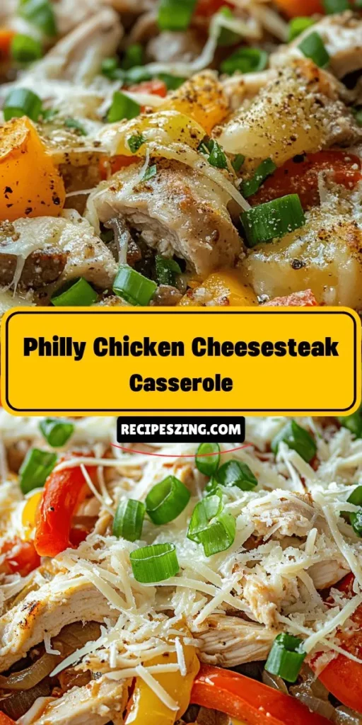 Craving something hearty and comforting? Try the Philly Chicken Cheesesteak Casserole! This delicious twist on the classic cheesesteak sandwich combines tender chicken, fresh vegetables, and a rich blend of melty cheeses, all baked to perfection in one dish. Perfect for family dinners and gatherings, it's easy to prepare and clean up. Explore the history, essential ingredients, and preparation steps of this satisfying meal! #Casserole #ComfortFood #Cheesesteak #ChickenRecipes #EasyRecipes #FamilyDinner