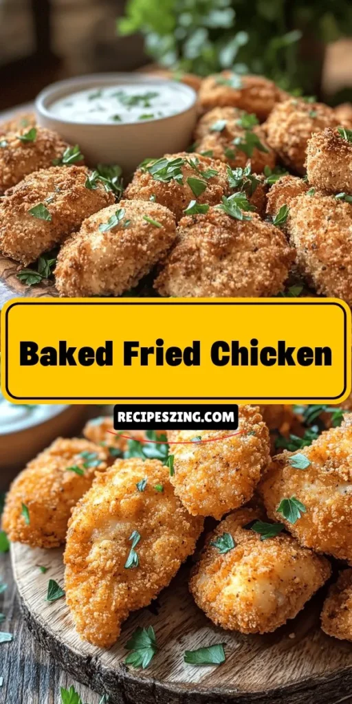 Indulge in the ultimate comfort food with our Crispy Baked Fried Chicken recipe! Enjoy the crunch of traditional fried chicken while keeping it healthy by baking. This flavorful dish features juicy marinated chicken coated in a deliciously seasoned crust, perfect for family gatherings or weeknight meals. Discover the secrets to achieving that perfect crispiness and elevate your dinner with easy serving suggestions! #BakedChicken #ComfortFood #HealthyCooking #Recipe #Foodie #DinnerIdeas