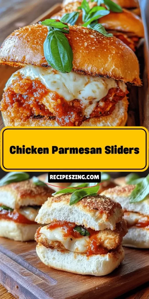 Elevate your comfort food game with these delicious Chicken Parmesan Sliders! Perfect for any occasion, these handheld delights feature crispy chicken cutlets, rich marinara sauce, and gooey melted cheese sandwiched between soft slider buns. Easy to make and a hit at gatherings, this recipe combines classic Italian flavors in a fun way. Get ready to impress your guests with this tasty twist on a beloved dish! #ChickenParmesan #Sliders #ComfortFood #RecipeIdeas #PartyFood #EasyDinner #ItalianCuisine #Foodie