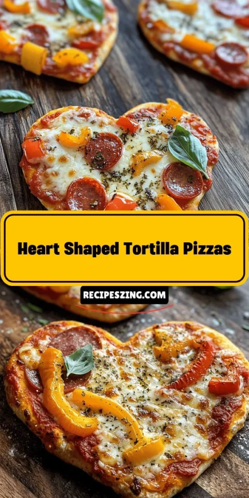 Add a charming twist to your pizza night with heart-shaped tortilla pizzas! Perfect for romantic dinners or family fun, these customizable mini pizzas use wholesome whole wheat tortillas as a healthier base. Top them with your favorite ingredients for a delicious and guilt-free meal. Impress your loved ones and make lasting memories while enjoying a fun cooking experience. Try this delightful recipe today! #PizzaNight #TortillaPizzas #HealthyEating #ValentinesDay #CookingFun #FoodLove #DIYPizza