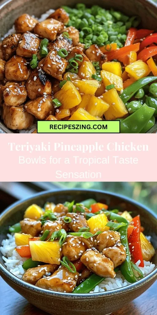 Discover the vibrant flavors of Teriyaki Pineapple Chicken Bowls! This delightful dish fuses succulent chicken, sweet pineapple, and crisp vegetables coated in a savory teriyaki sauce. Perfect for family dinners or gatherings, it's as visually appealing as it is delicious. Packed with nutrition and bursting with taste, this bowl is a must-try for any home chef. Embrace the fusion of health and flavor! #Teriyaki #PineappleChicken #HealthyEating #AsianCuisine #DinnerIdeas #Foodie