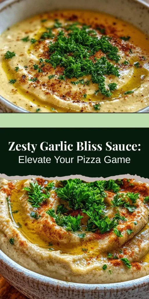 Create a culinary masterpiece at home with Zesty Garlic Bliss Sauce! This creamy, flavorful sauce takes your pizza experience to the next level, serving as a drizzle or dip. Made with fresh garlic, tangy lemon juice, and wholesome ingredients, it’s perfect for customizing your meal. Discover easy steps to whip it up and enjoy this guilt-free indulgence. Elevate your dining experience today! #GarlicSauce #PizzaLovers #HomemadeSauce #Foodie #CookingAtHome #Yummy