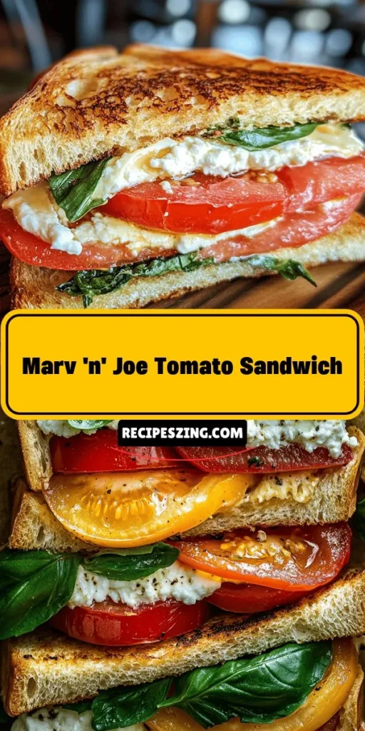 Discover the culinary delight of the Marv 'n' Joe Tomato Sandwich, a true celebration of fresh ingredients and vibrant flavors. Featuring artisanal sourdough, ripe heirloom tomatoes, aromatic basil, and creamy goat cheese, this sandwich is perfect for any meal. Simple to prepare and bursting with taste, it’s a dish you can whip up in minutes. Try this refreshing recipe and elevate your sandwich game today! #TomatoSandwich #FreshIngredients #CulinaryDelight #Foodie #EasyRecipes #SummerEats #HealthyEating