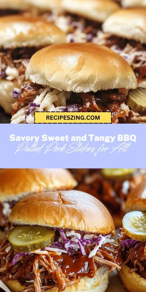 Discover the ultimate crowd-pleaser with these sweet and tangy BBQ pulled pork sliders! Perfect for any gathering, these tender, slow-cooked pork bites are enveloped in a flavorful BBQ sauce and served on soft slider buns. Customize with your favorite toppings like coleslaw or jalapeños for an extra kick. Easy to prepare and sure to impress, these sliders are perfect for cookouts, tailgating, or a cozy night in. Try them today! #BBQSliders #PulledPork #ComfortFood #PartyFood #RecipeIdeas #Foodie