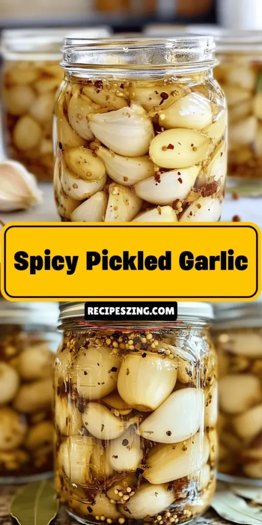 Discover the vibrant flavors of Zesty Spicy Pickled Garlic! This delicious condiment transforms ordinary garlic into a sweet, tangy, and spicy treat that can enhance any dish. Packed with health benefits like heart support and antimicrobial properties, it's a nutritious addition to your meals. Perfect for garnishing, cooking, or snacking, this easy-to-make recipe is a must-try. Elevate your culinary adventures with this garlic gem! #PickledGarlic #CulinaryDelight #HealthyEating #GarlicLovers #HomemadeCondiments