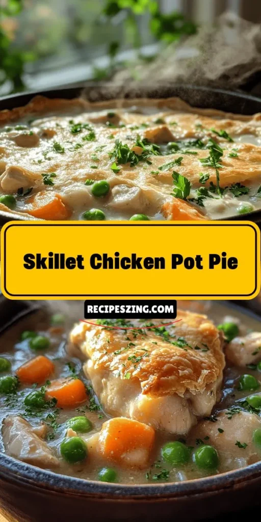 Discover the ultimate comfort food with this easy skillet chicken pot pie recipe! This hearty dish features tender chicken, fresh vegetables, and a creamy sauce all wrapped in a flaky crust. Perfect for busy weeknights, this recipe lets you whip up a delicious meal without sacrificing flavor. Bring warmth and nostalgia to your table with this classic favorite! Try it tonight! #ChickenPotPie #ComfortFood #EasyRecipes #HomeCooking #SkilletMeals #FamilyDinner #Foodie