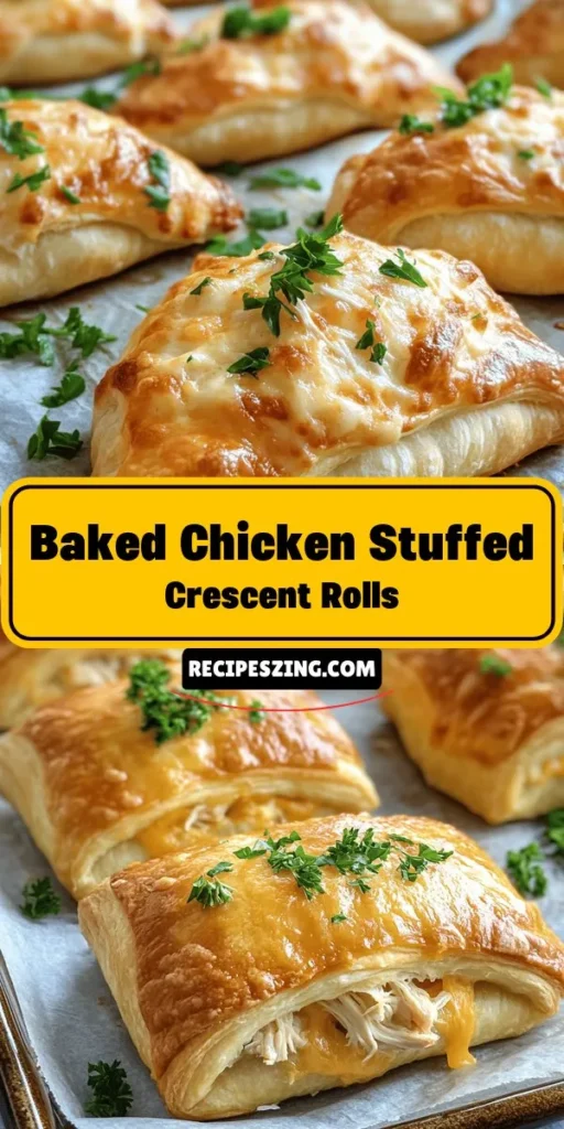 Discover the deliciousness of Baked Chicken Stuffed Crescent Rolls! This quick and easy recipe combines shredded chicken, cream cheese, cheddar, and ranch dressing wrapped in flaky crescent dough. Perfect for busy weeknights or casual gatherings, these rolls are not just tasty but versatile too. Customize the filling to fit your tastes! Treat your family and friends to this comforting dish today. #ChickenRecipes #CrescentRolls #EasyMeals #ComfortFood #QuickRecipes #DinnerIdeas #Foodie