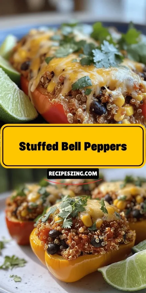 Experience the vibrant explosion of flavors with our Stuffed Bell Peppers Extravaganza! This nutritious dish features colorful bell peppers stuffed with a delightful mix of quinoa, black beans, corn, and spices, making it perfect for any occasion. Packed with vitamins and protein, it caters to various diets, including vegetarian and gluten-free. Elevate your meals with this healthy and creative recipe that everyone will love! #StuffedPeppers #HealthyEating #Quinoa #GlutenFree #PlantBased #ColorfulRecipes #DinnerIdeas