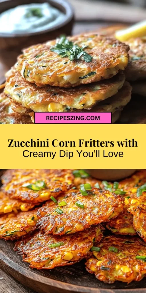 Savor the deliciousness of Zucchini and Corn Fritters with Creamy Sour Dip! These crispy, golden fritters combine fresh zucchini and sweet corn for a mouthwatering treat that's perfect for snacks, appetizers, or light meals. The tangy, creamy dip complements each bite beautifully, making it a hit at any gathering. Easy to adapt for dietary preferences, grab your seasonal produce and get cooking! #ZucchiniFritters #CornFritters #HealthySnacks #SummerRecipes #CookingWithFreshIngredients