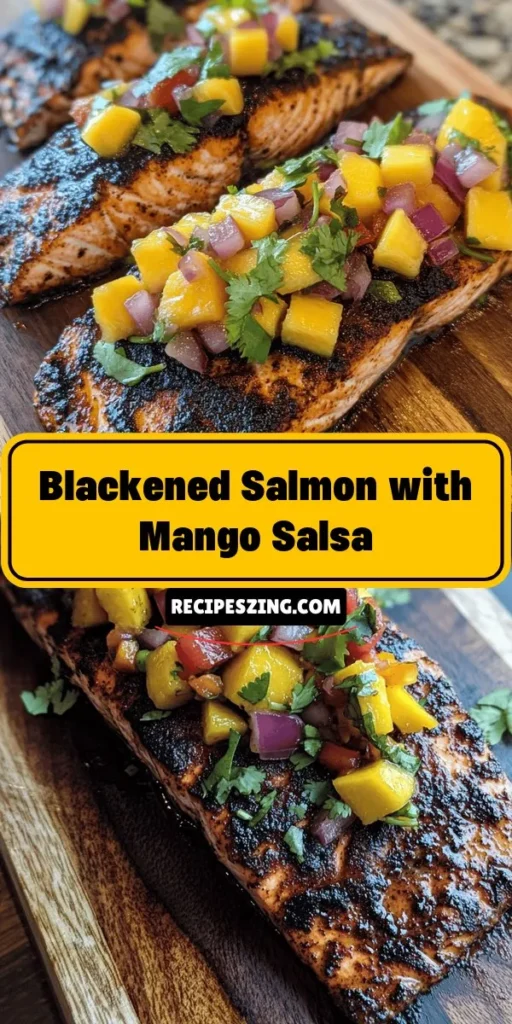 Savor the bold flavors of Spicy Blackened Salmon paired with Tropical Mango Salsa for a delicious culinary adventure! The smoky heat of the salmon balances perfectly with the sweet, refreshing salsa made from ripe mangoes, red onion, and cilantro. This dish is not only a feast for the taste buds but also packed with nutrients. Impress your guests or enjoy it at home—perfect for any occasion! #BlackenedSalmon #MangoSalsa #HealthyEating #Foodie #DinnerIdeas #RecipeOfTheDay #CulinaryDelight