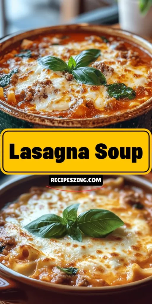 Indulge in the comforting flavors of Lasagna Soup Delight! This easy, one-pot recipe combines the rich taste of traditional lasagna in a hearty soup form, perfect for busy nights. Packed with savory Italian sausage, fresh vegetables, and creamy ricotta, this dish also allows for plenty of customization to suit your dietary needs. Serve it with crusty bread for the ultimate cozy meal. Discover the joy of making and sharing this delicious treat! #LasagnaSoup #ComfortFood #OnePotMeal #CookingAtHome #RecipeIdeas #ItalianCuisine