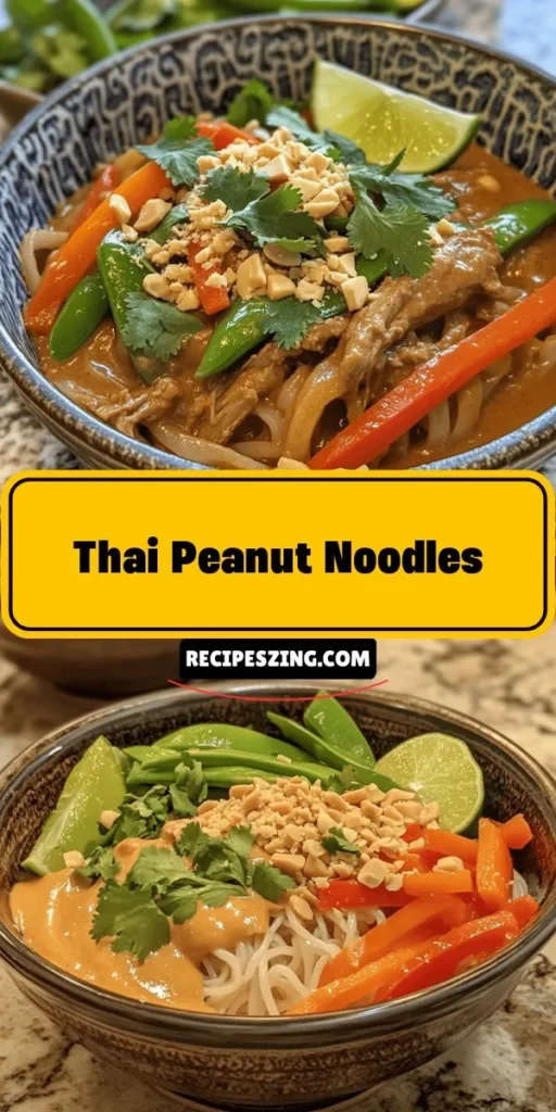 Discover the vibrant and delicious world of Thai Peanut Noodles with this easy recipe! Packed with a creamy peanut sauce, fresh veggies, and gluten-free rice noodles, this dish strikes a perfect balance of flavors. Quick to prepare and versatile enough to serve warm or cold, it's ideal for weeknight dinners or gatherings. Enjoy a nourishing meal with your family while savoring the rich culinary heritage of Thai cuisine. #ThaiPeanutNoodles #EasyRecipes #HealthyEating #HomeCooking #ThaiCuisine #NoodleRecipes